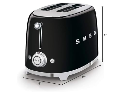 SMEG TSF01 Toaster: 2-slice retro toaster with sandwich racks, 6 browning levels, defrost, reheat, bagel modes, wide slots.