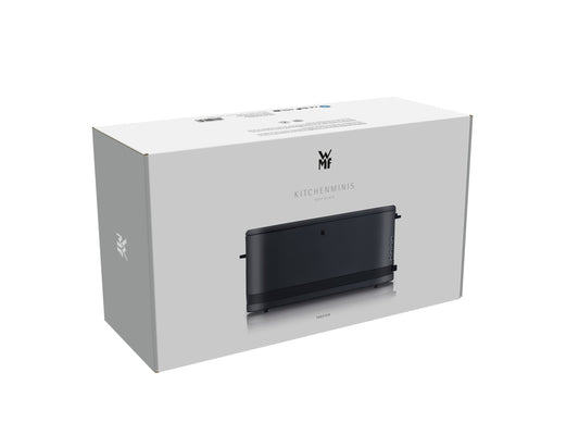 WMF Long Slot Toaster: 2-slice XXL toaster, 7 browning levels, bagel function, sleek stainless steel black design.