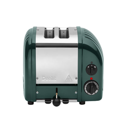 Dualit Classic Toaster Evergreen: 2-slice premium toaster, hand-built, replaceable elements, defrost, mechanical timer.