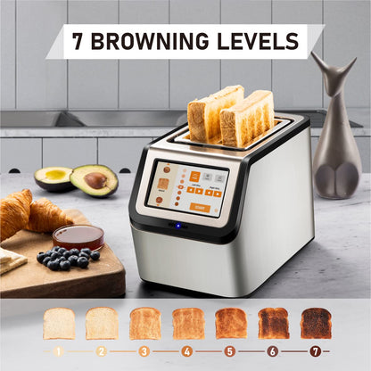 KETIAN Smart Toaster: touchscreen 2-slice toaster, fast heating, multiple bread settings, stainless steel build.