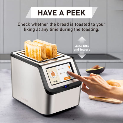 KETIAN Smart Toaster: touchscreen 2-slice toaster, fast heating, multiple bread settings, stainless steel build.