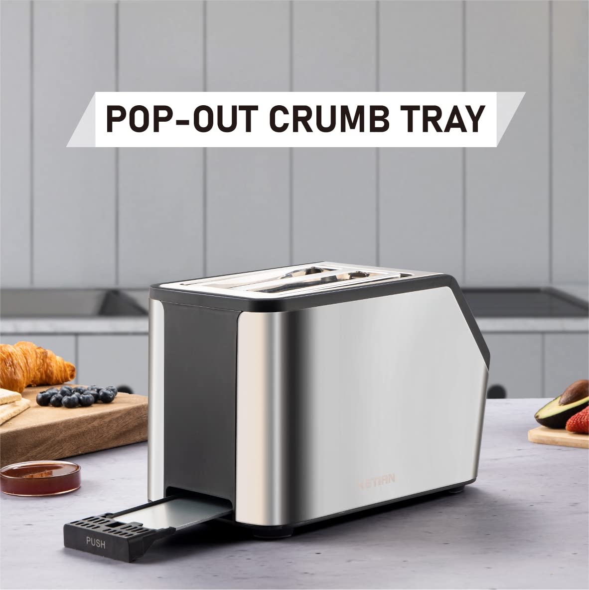 KETIAN Smart Toaster: touchscreen 2-slice toaster, fast heating, multiple bread settings, stainless steel build.