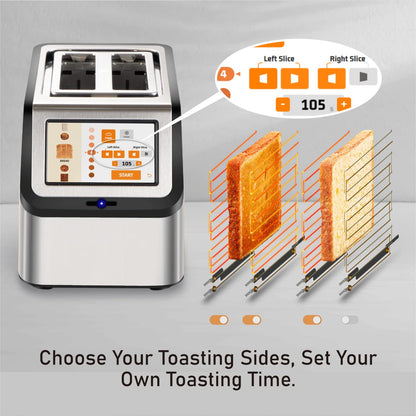 KETIAN Smart Toaster: touchscreen 2-slice toaster, fast heating, multiple bread settings, stainless steel build.