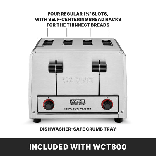 Waring Commercial WCT800 4-Slice Heavy Duty Commercial Pop-Up Toaster, 120V, 2200W5-20 Phase Plug