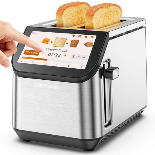 Smart LCD Toaster: 2-slice toaster with touchscreen, 10 bread settings, 6 shades, fast and even toasting.