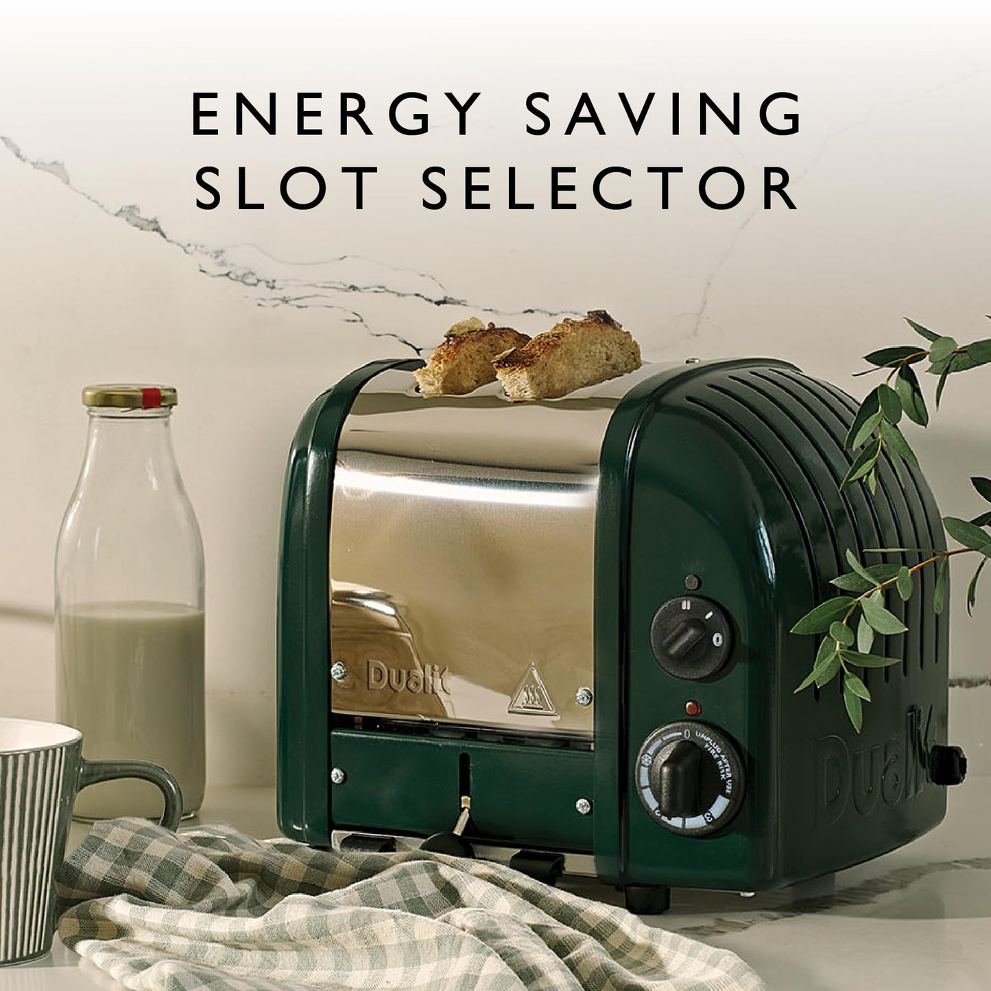 Dualit Classic Toaster Evergreen: 2-slice premium toaster, hand-built, replaceable elements, defrost, mechanical timer.